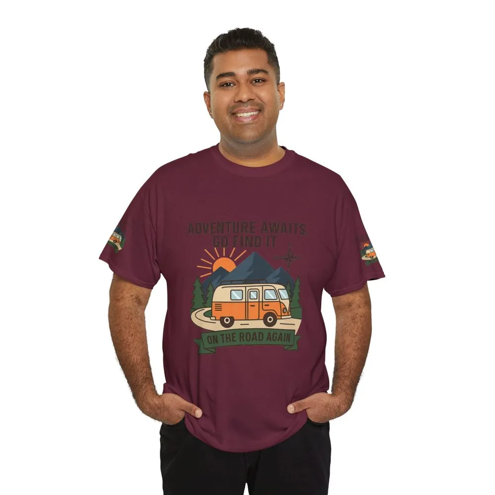 Unisex Heavy Cotton Tee — 'Adventure Awaits. Go Find It' Camper Van T‑Shirt
