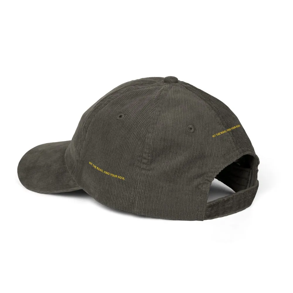 Vintage Corduroy Cap (Embroidery) — "Hit The Road Find Your Soul" Embroidered Hat