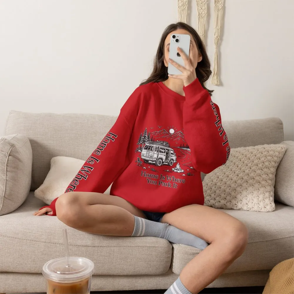 12519314113797624031_2048.jpeg Unisex Heavy Blend™ Crewneck Sweatshirt — "Home Is Where You Park It" Design Minimal-Line