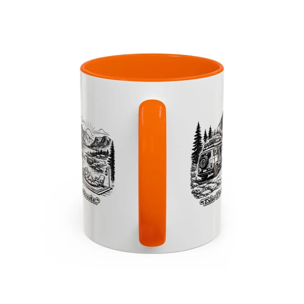 Accent Coffee Mug (11, 15oz) — "Take The Scenic Route" Design Minimal-Line