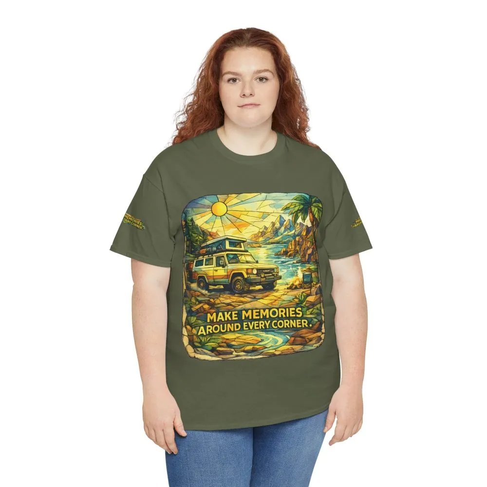 Unisex Heavy Cotton Tee — "Make Memories Around Every Corner" Design Cubic-Line