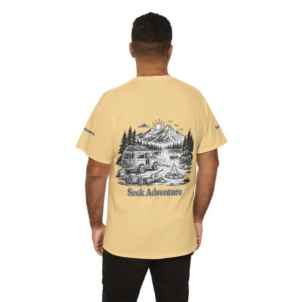 Unisex Heavy Cotton Tee — "Seek Adventure" Design Minimal-Line