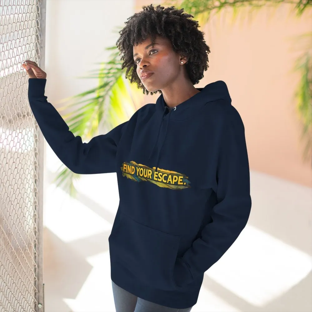 Three-Panel Fleece Hoodie - "Find Your Escape" Design Cubic-Line