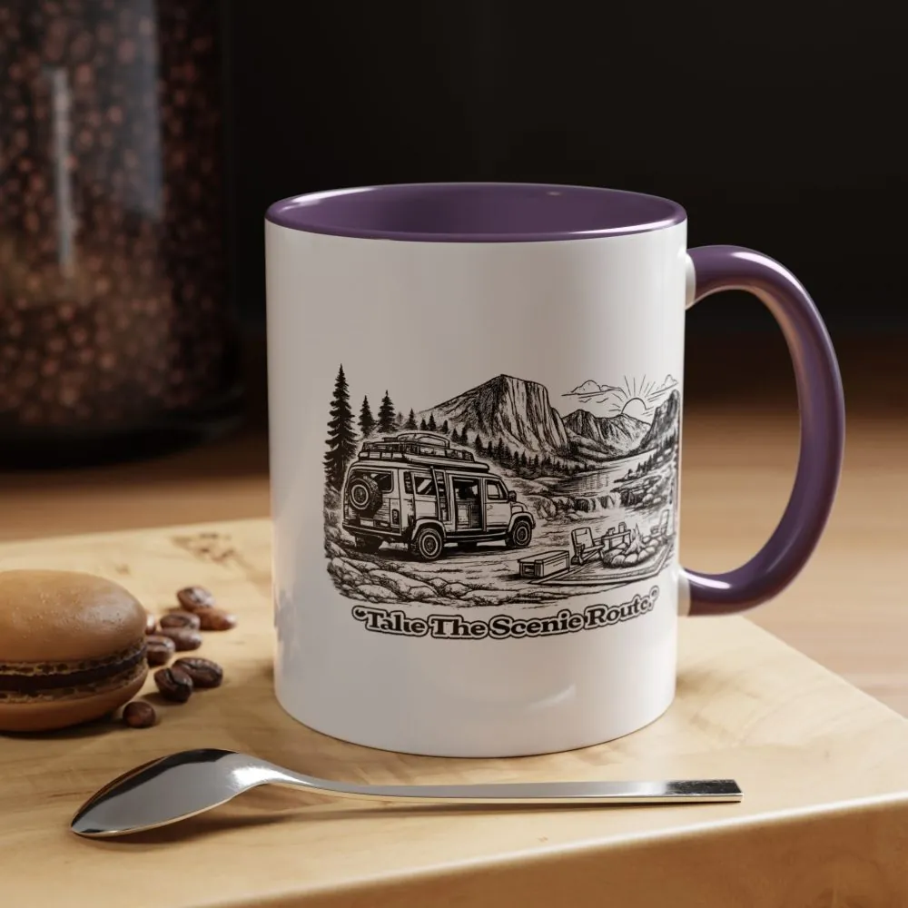 Accent Coffee Mug (11, 15oz) — "Take The Scenic Route" Design Minimal-Line