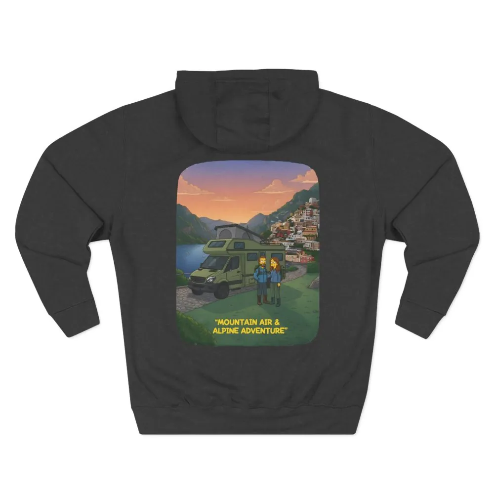 Three-Panel Fleece Hoodie - "Mountain Air And Alpine Adventure"" Design Sitcom-Line