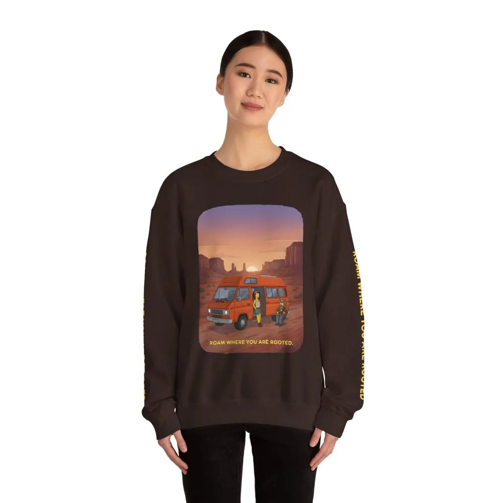 Unisex Heavy Blend™ Crewneck Sweatshirt — "Roam Where You Are Rooted" Design Sitcom-Line