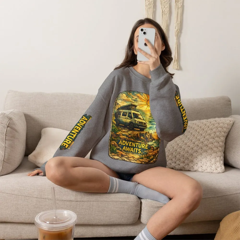 12547886717443222915_2048.jpeg Unisex Heavy Blend™ Crewneck Sweatshirt — "Adventure Awaits" Design Cubic-Line