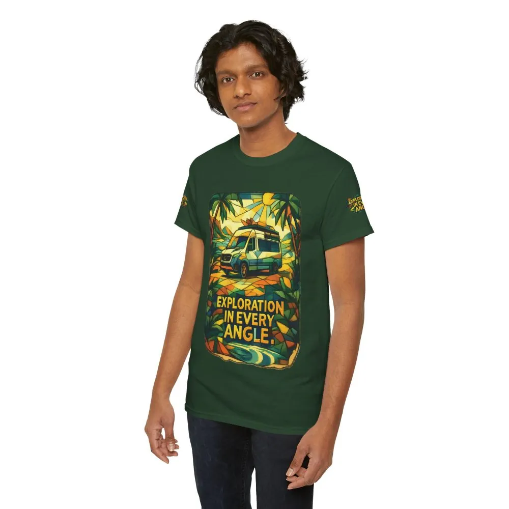 Unisex Heavy Cotton Tee — "Exploration In Every Angle" Design Cubic-Line