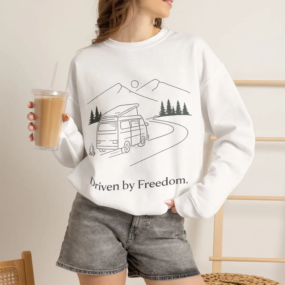 Unisex Heavy Blend™ Crewneck Sweatshirt — "Driven By Freedom" Design Minimal-Line