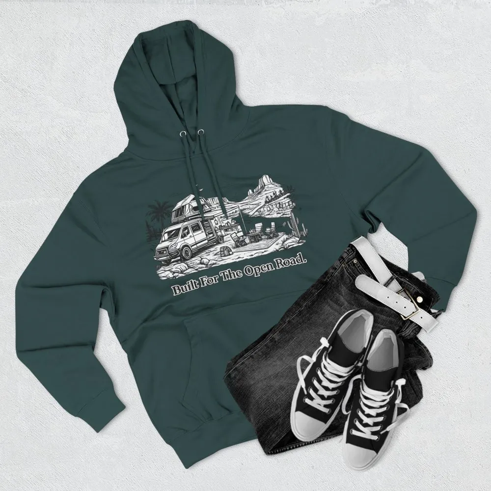 Three-Panel Fleece Hoodie - "Built For The Open Road" Design Minimal-Line