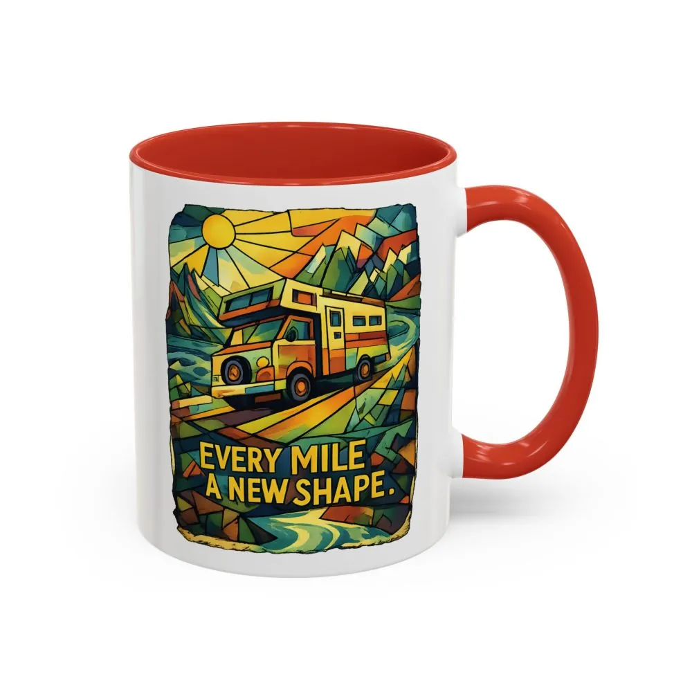 Accent Coffee Mug (11, 15oz) — "Every Mile A New Shape" Design Cubic-Line