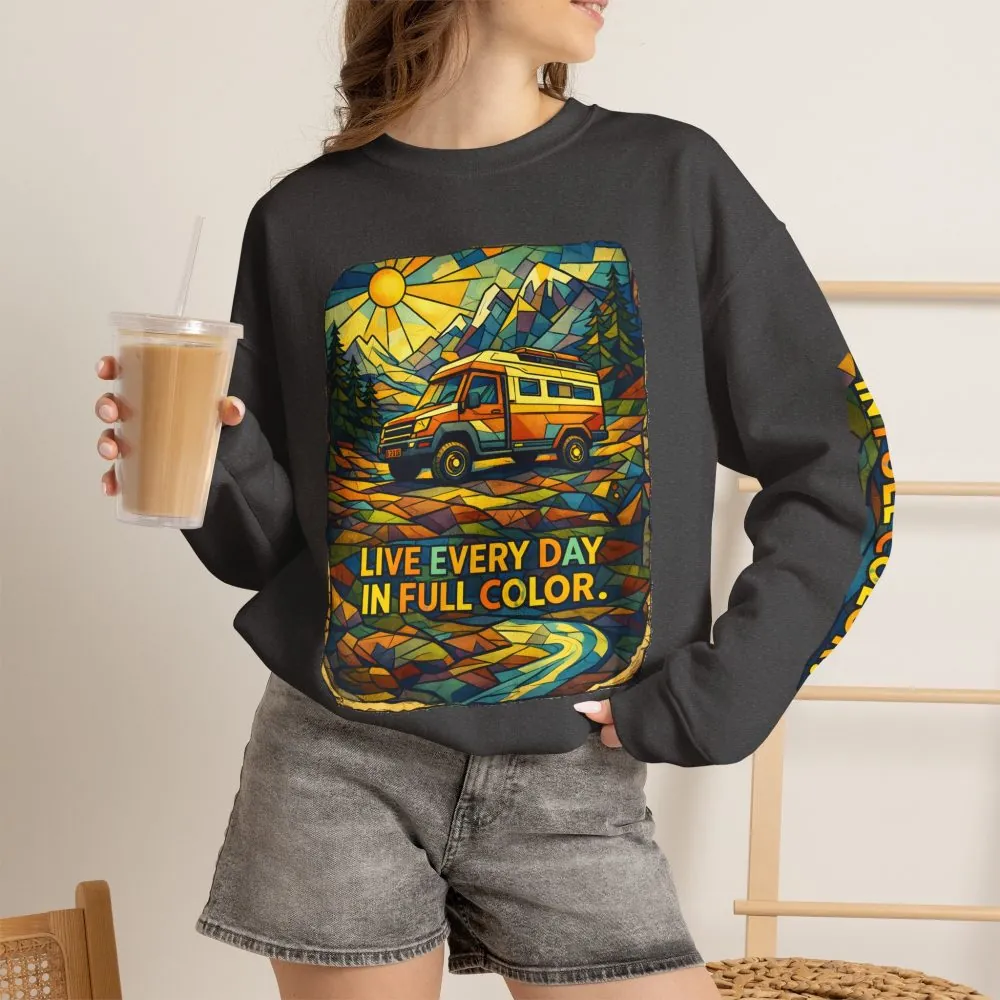 Unisex Heavy Blend™ Crewneck Sweatshirt — "Live Every Day InFull Color" Design Cubic-Line