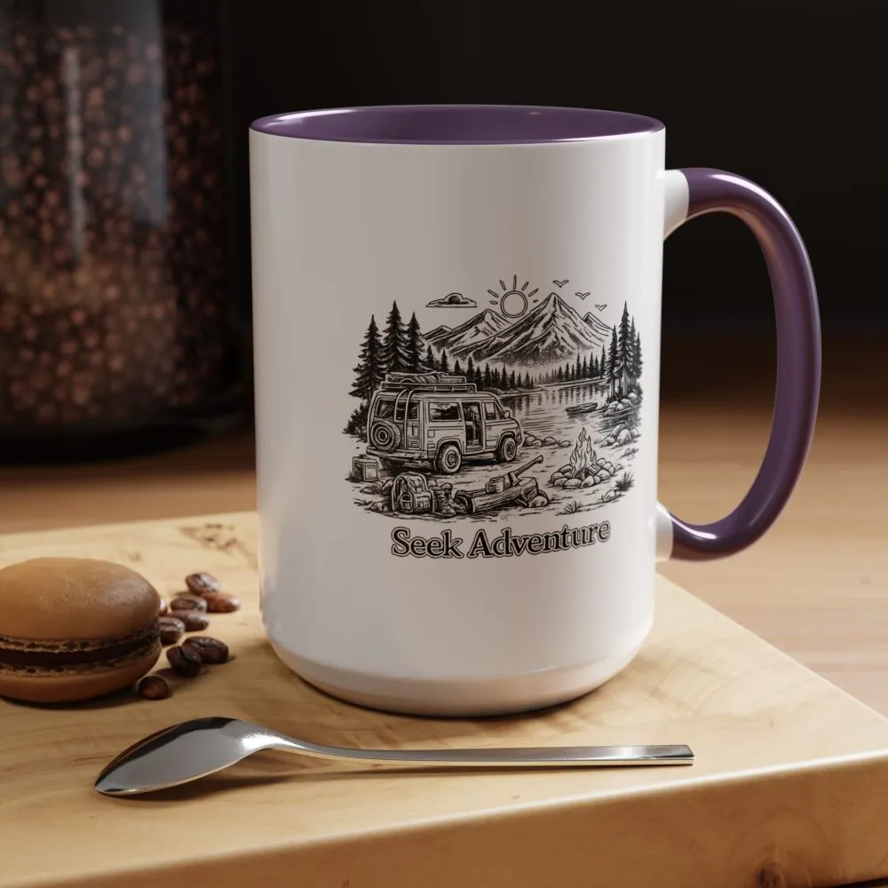 Accent Coffee Mug (11, 15oz) — "Seek Adventure" Design Minimal-Line
