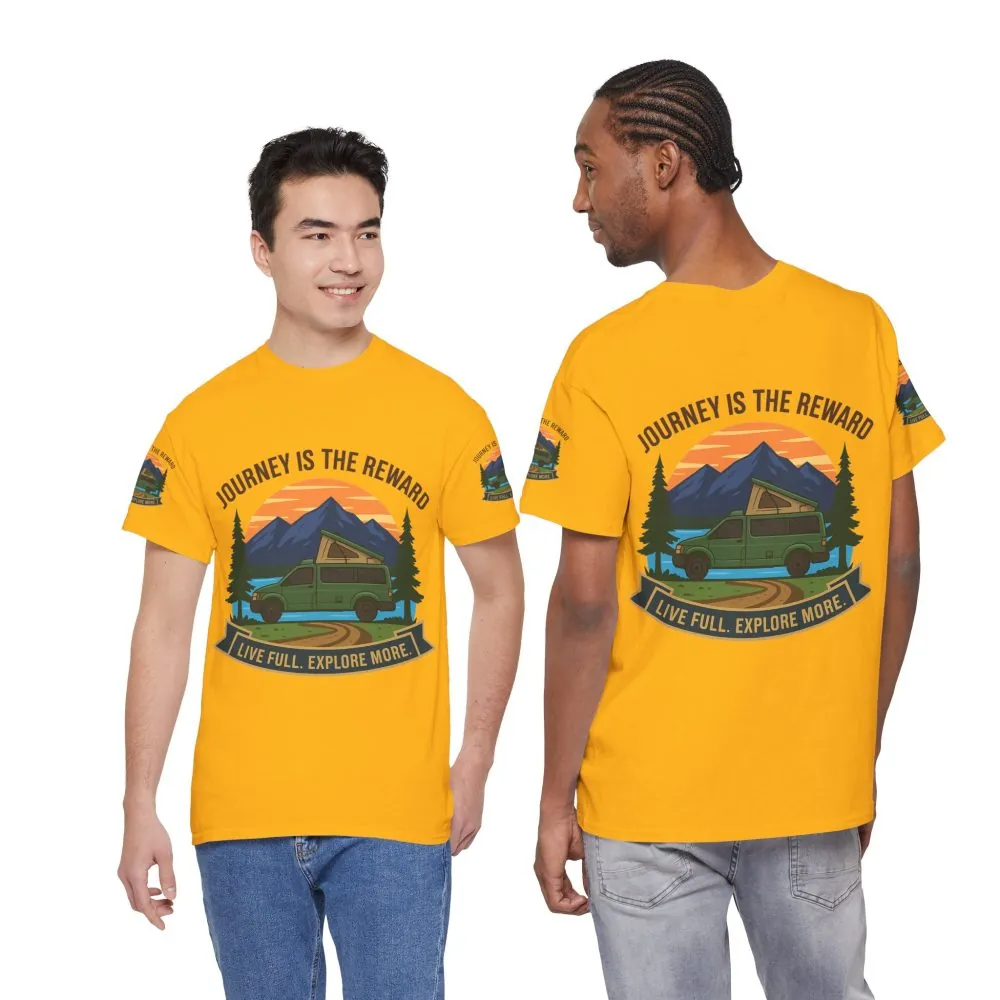 Unisex Heavy Cotton Tee  — "Journey Is The Reward Tee" Adventure Camper Van Graphic T-Shirt