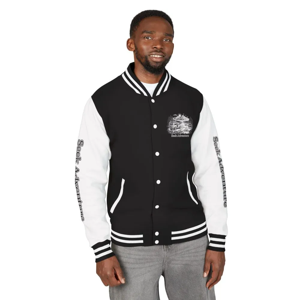 Unisex Heavyweight Letterman Jacket — "Seek Adventure" Travel Varsity Coat