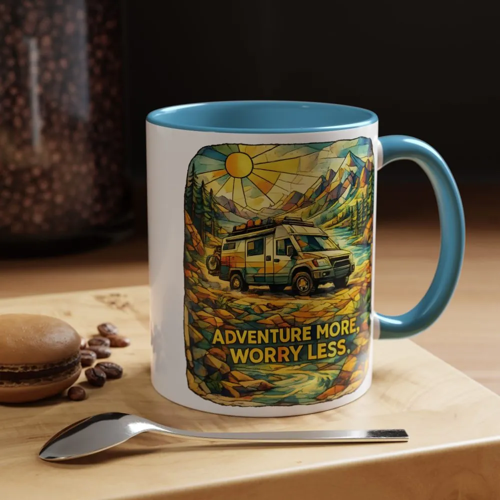 Accent Coffee Mug (11, 15oz) — "Adventure More Worry Less" Design Cubic-Line