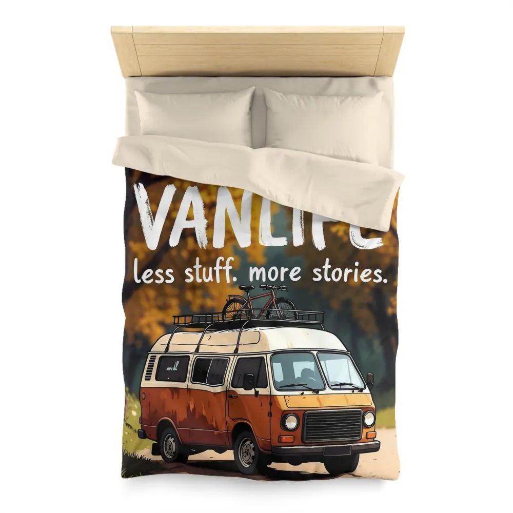 Duvet Cover — "Vanlife Less Stuff, More Stories" Retro Camper Bedding