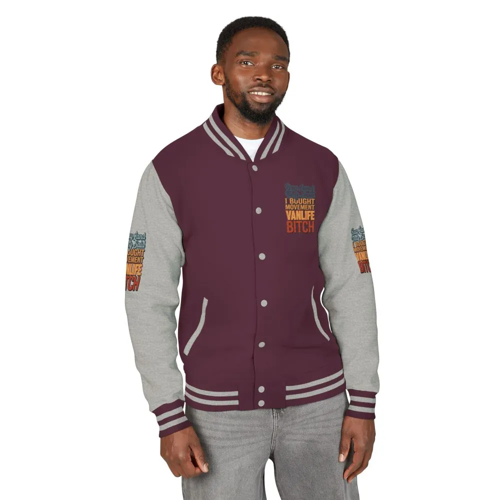 12606210787468571291_2048.jpeg Unisex Heavyweight Letterman Jacket — "Buy Land They Said" Design F**K-Line