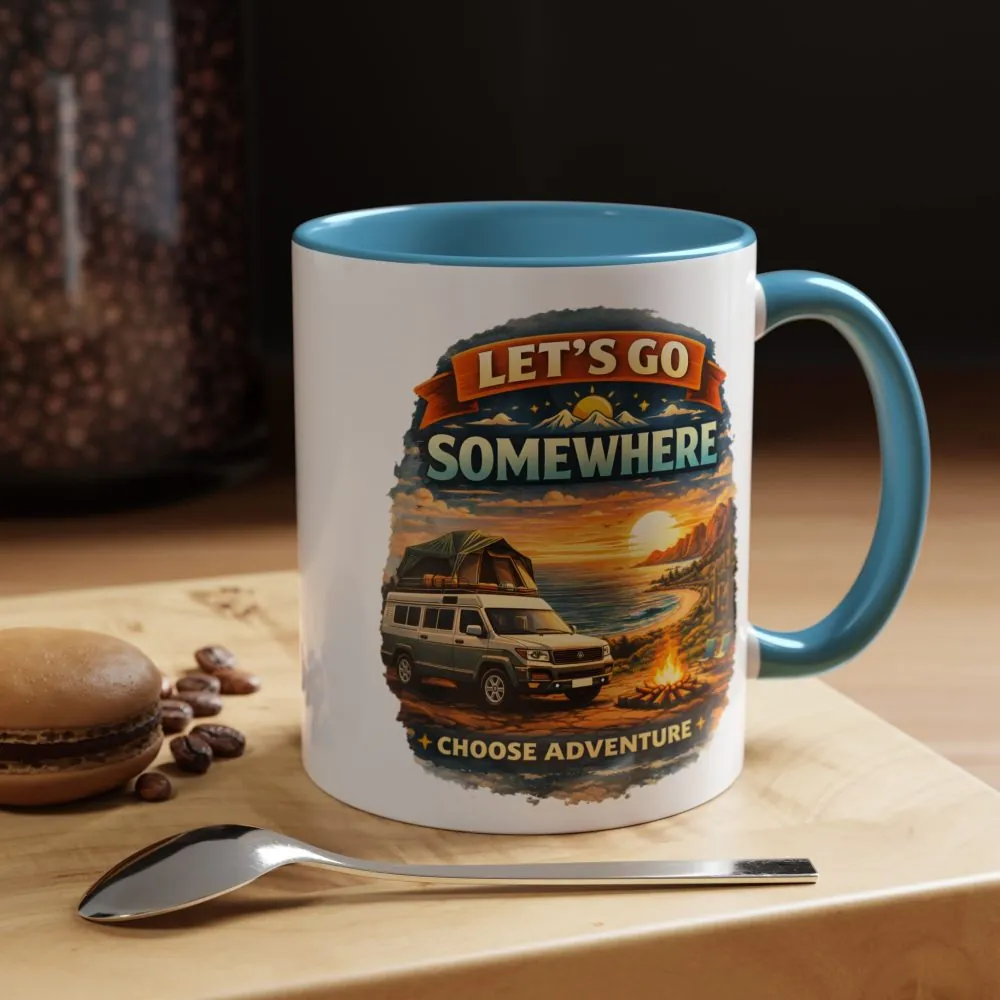 Accent Coffee Mug (11, 15oz) — "Lets Go Somewhere" Design Scenic-Line