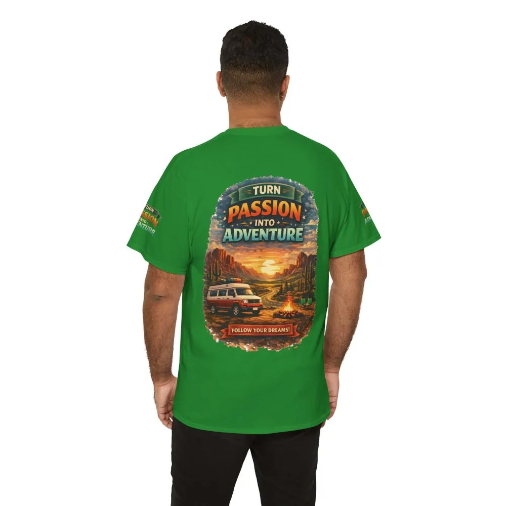 Unisex Heavy Cotton Tee — "Turn Passion Into Adventure" Design Scenic-Line