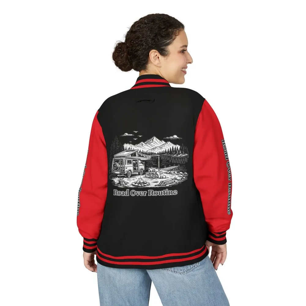 Unisex Heavyweight Letterman Jacket — "Road Over Routine" Travel Varsity Coat