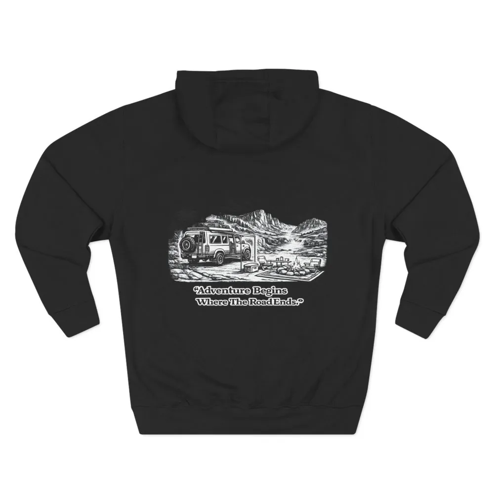 12630639617167746360_2048.jpeg Three-Panel Fleece Hoodie - "Adventure Begins Where The Road Ends" Design Minimal-Line