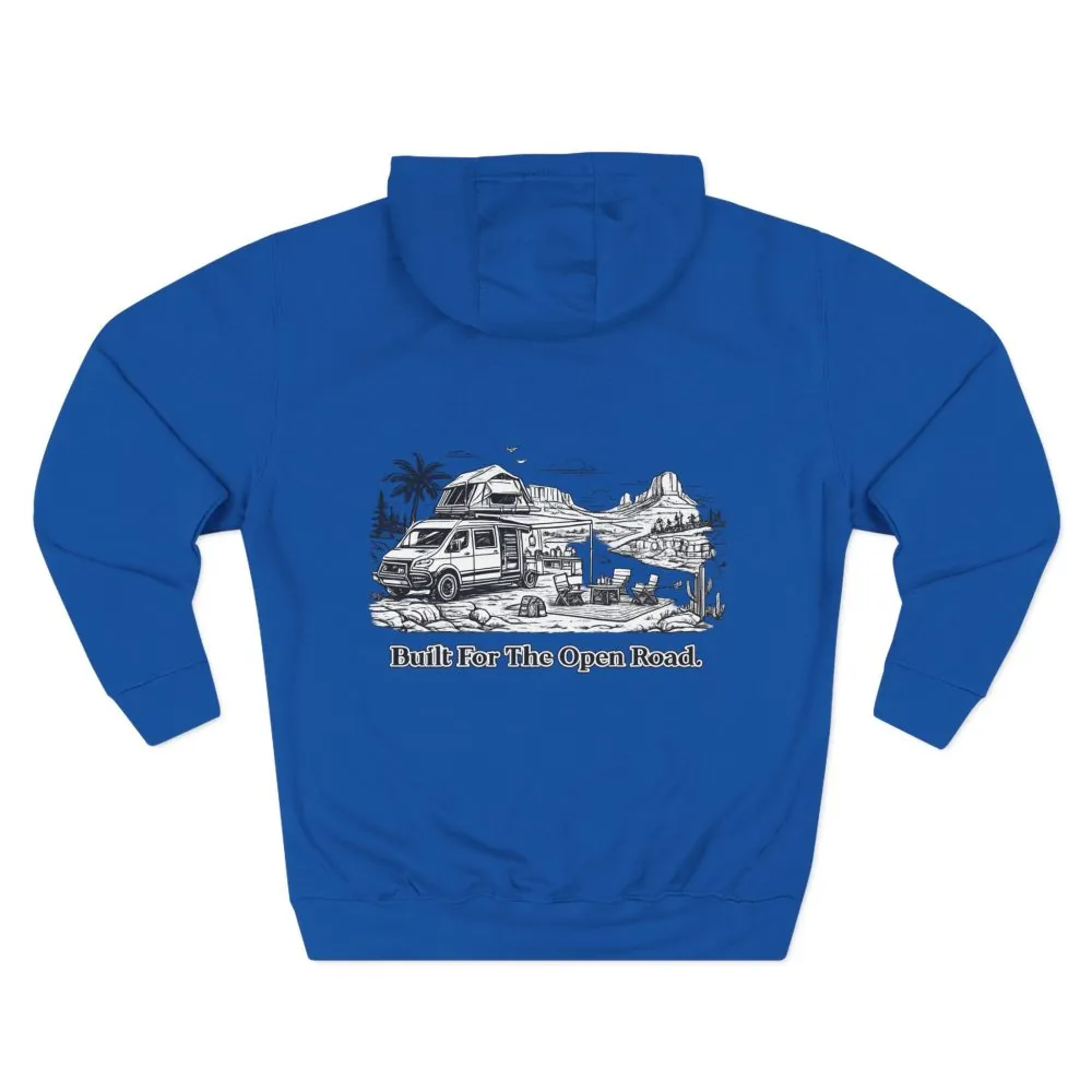 Three-Panel Fleece Hoodie - "Built For The Open Road" Design Minimal-Line