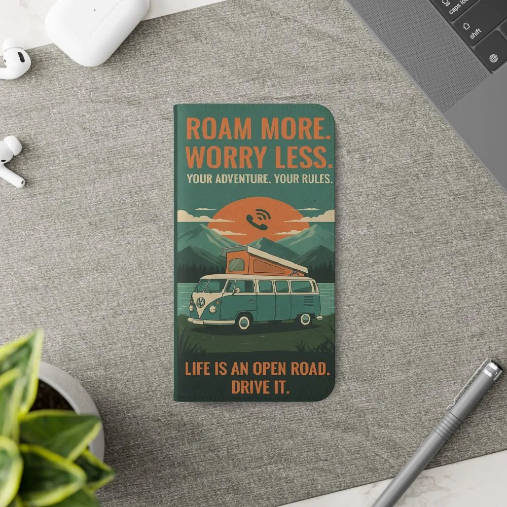 12633786144074584926_2048.jpeg Flip Phone Case — "Roam More Worry Less - Life Is An Open Road" Phone Wallet
