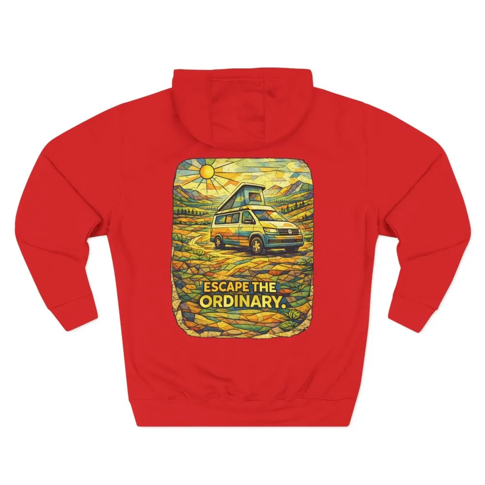 Three-Panel Fleece Hoodie - "Escape The Ordinary" Design Cubic-Line