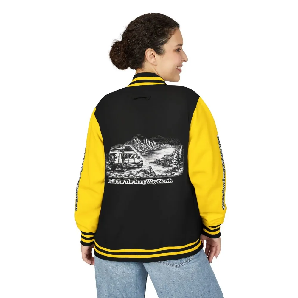 Unisex Heavyweight Letterman Jacket — "Built For The Long Way North" Travel Varsity Coat