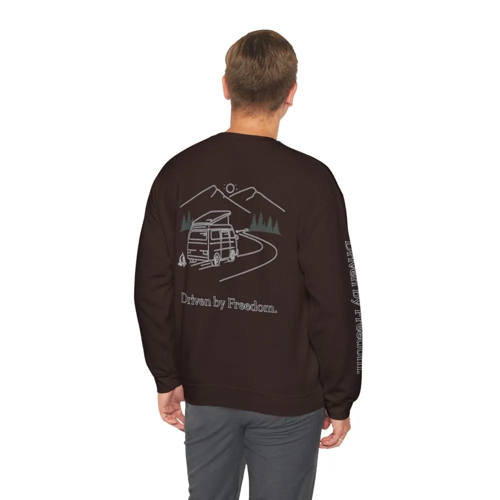 Unisex Heavy Blend™ Crewneck Sweatshirt — "Driven By Freedom" Design Minimal-Line