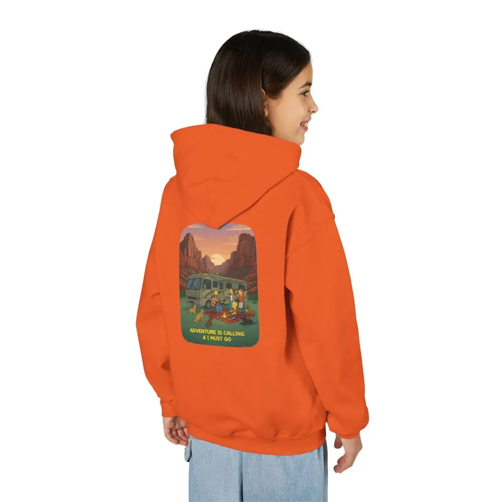Youth Hoodie(Gildan) – "Adventure Is Calling-I Must Go" (Design Sitcom-Line)