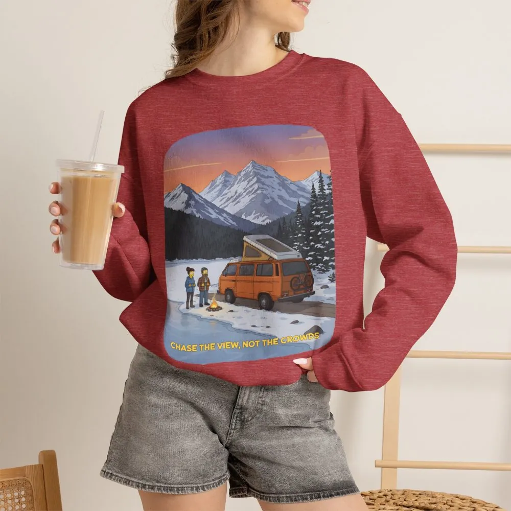 Unisex Heavy Blend™ Crewneck Sweatshirt — "Chase The Views-Not The Crowds"" Design Sitcom-Line