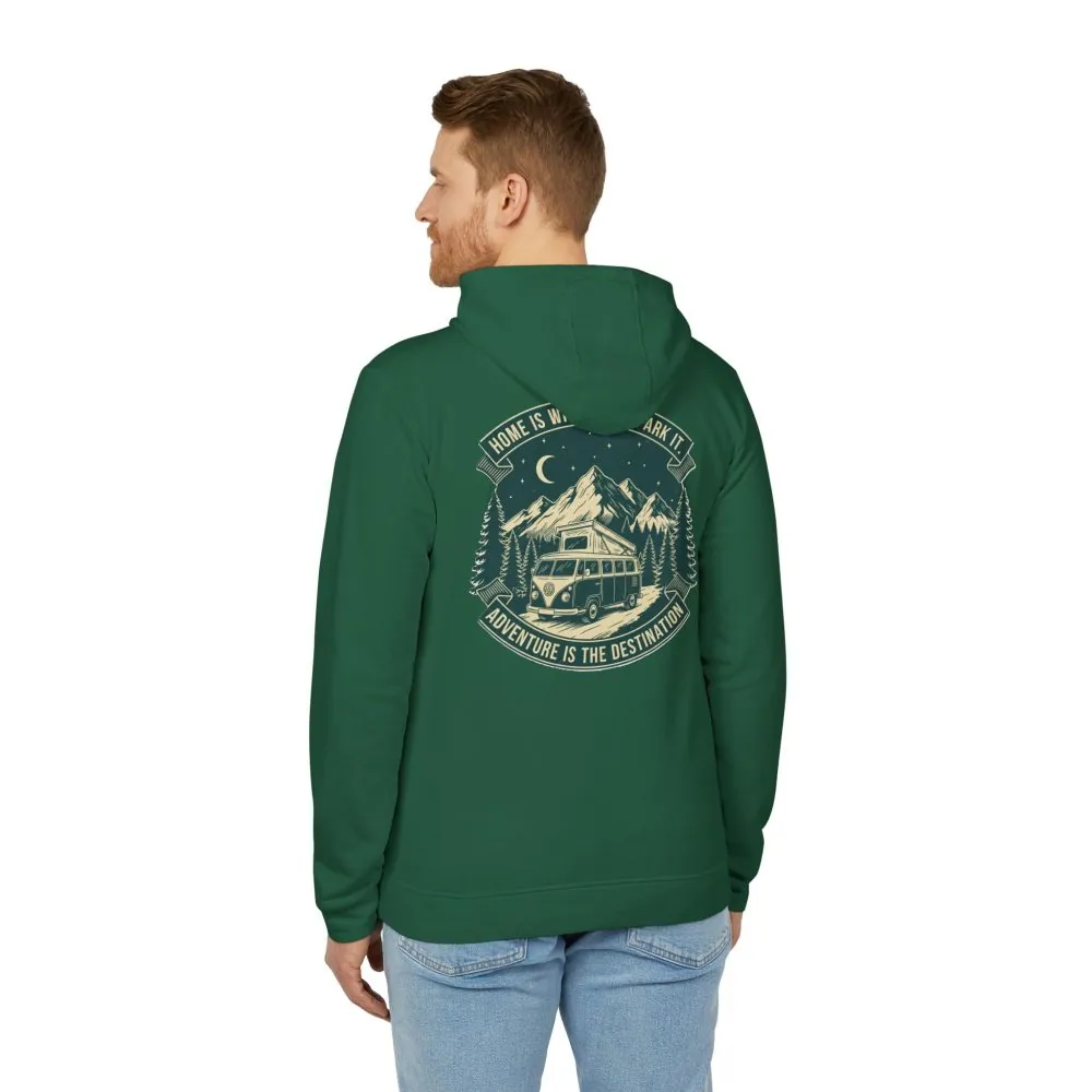 Hoodie(Adidas) — "Home Is Where You Park It-Adventure is the destination" Outdoor Travel Pullover (Only Back Printed)