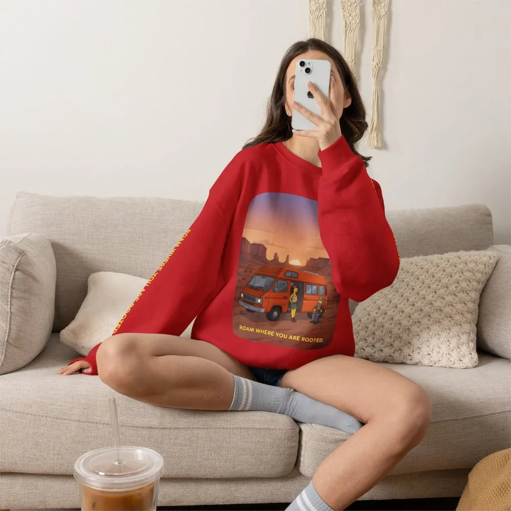 Unisex Heavy Blend™ Crewneck Sweatshirt — "Roam Where You Are Rooted" Design Sitcom-Line