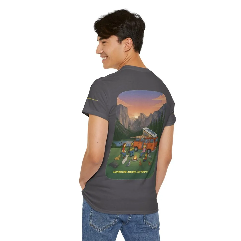 Unisex Heavy Cotton Tee — "Adventure Awaits-Go Find It" Design Sitcom-Line