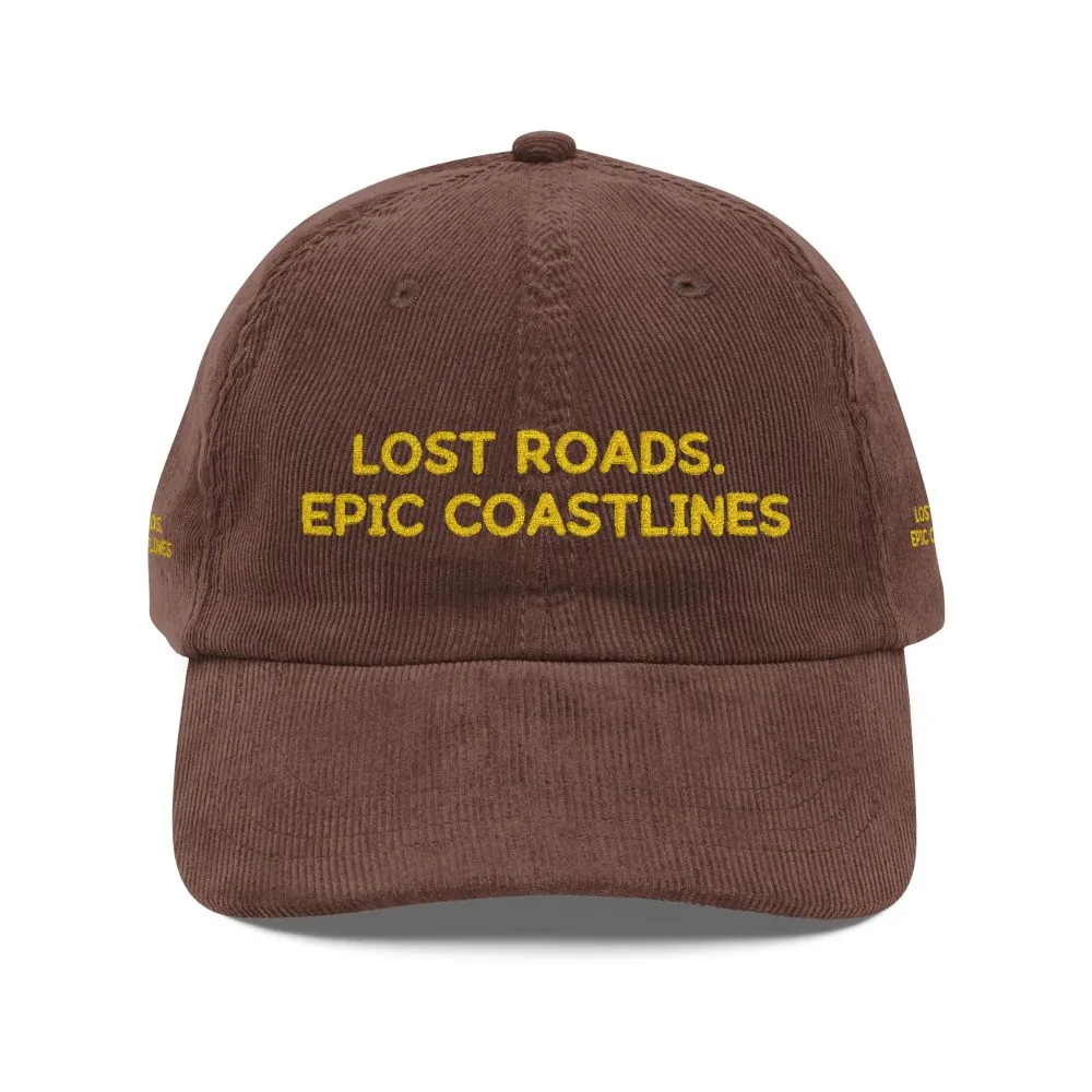 Vintage Corduroy Cap (Embroidery) — "Lost Roads,Epic Coastlines" Embroidered Hat
