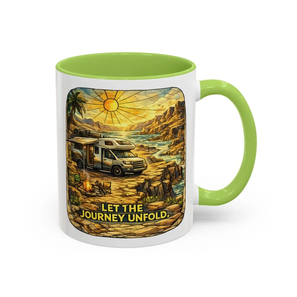 Accent Coffee Mug (11, 15oz) — "Let The Journey Unfold" Design Cubic-Line