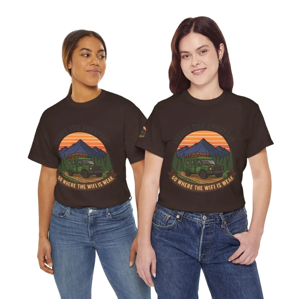 Unisex Heavy Cotton Tee — "Go Where the WiFi Is Weak" Adventure Shirt