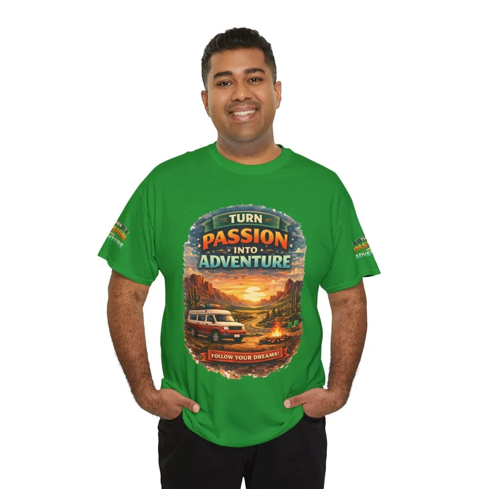 Unisex Heavy Cotton Tee — "Turn Passion Into Adventure" Design Scenic-Line