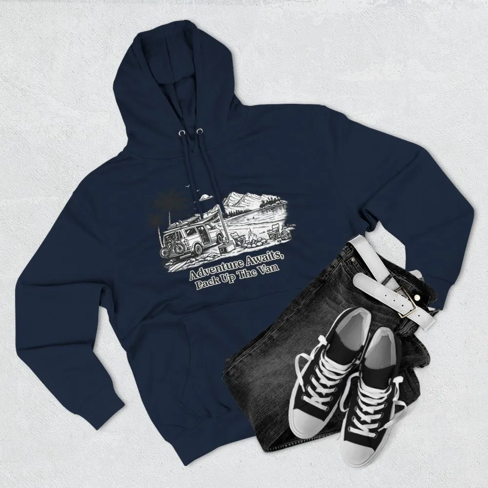 Three-Panel Fleece Hoodie - "Adventure Awaits,Pack Up The Van" Design Minimal-Line