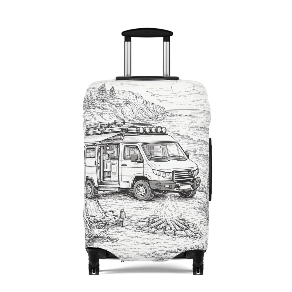 Luggage Cover — Adventure Camper Sketch Travel Suitcase