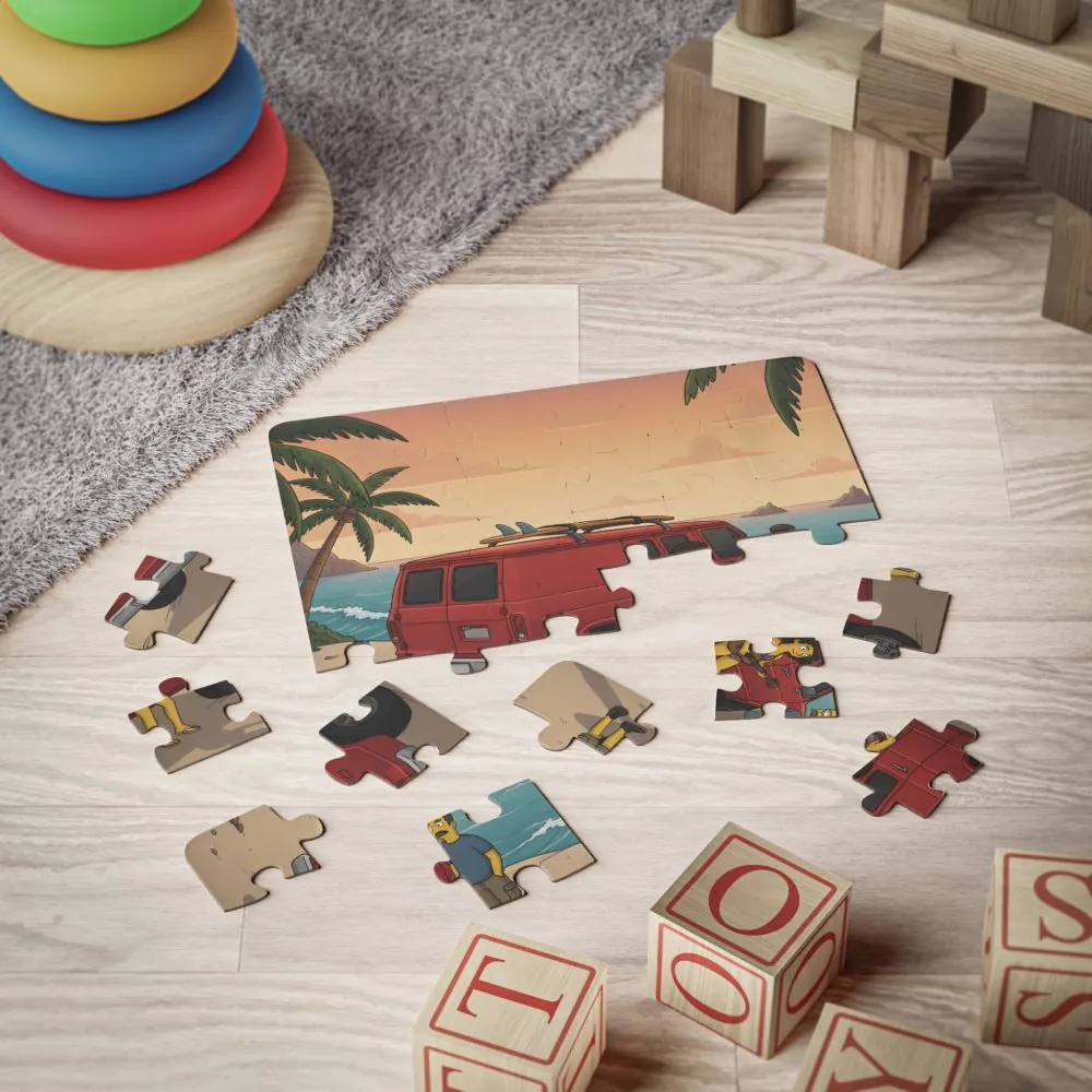 Kids' 30‑Piece Camping Puzzle — Surfing Family Sunset Jigsaw