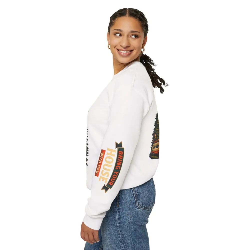 Unisex Heavy Blend™ Crewneck Sweatshirt — "Live Is A Journey-Bring Your House With You" Design Scenic-Line
