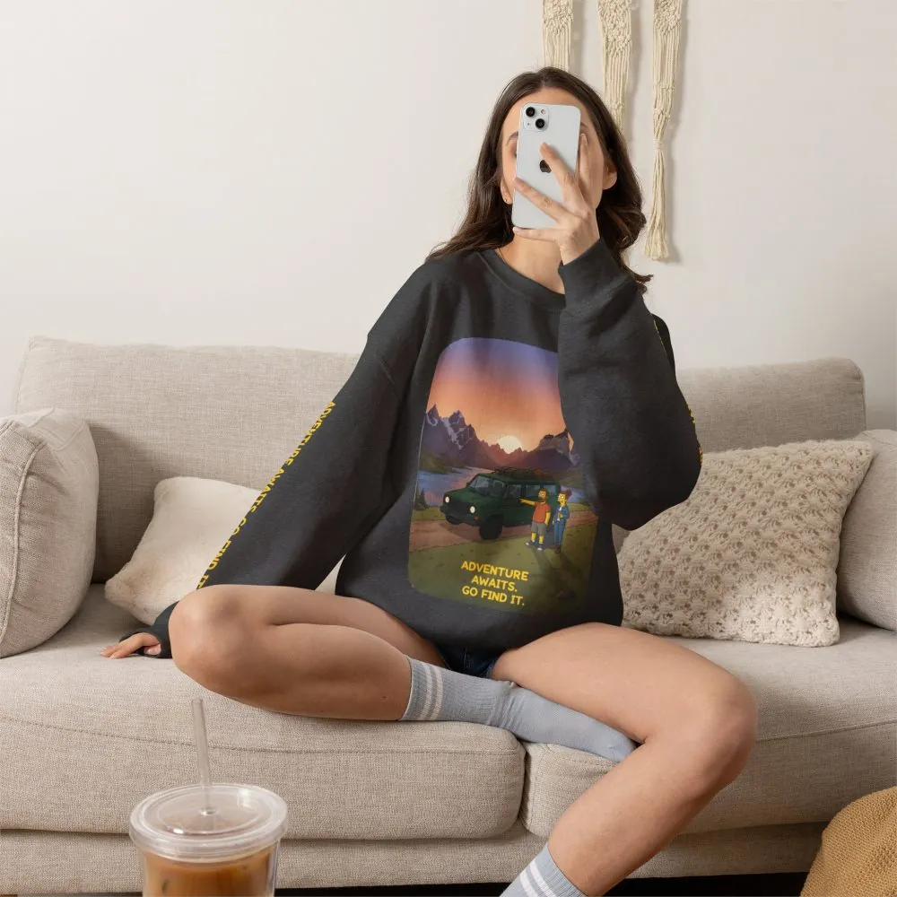 Unisex Heavy Blend™ Crewneck Sweatshirt — "Adventure Awaits-Go Find It" Design Sitcom-Line