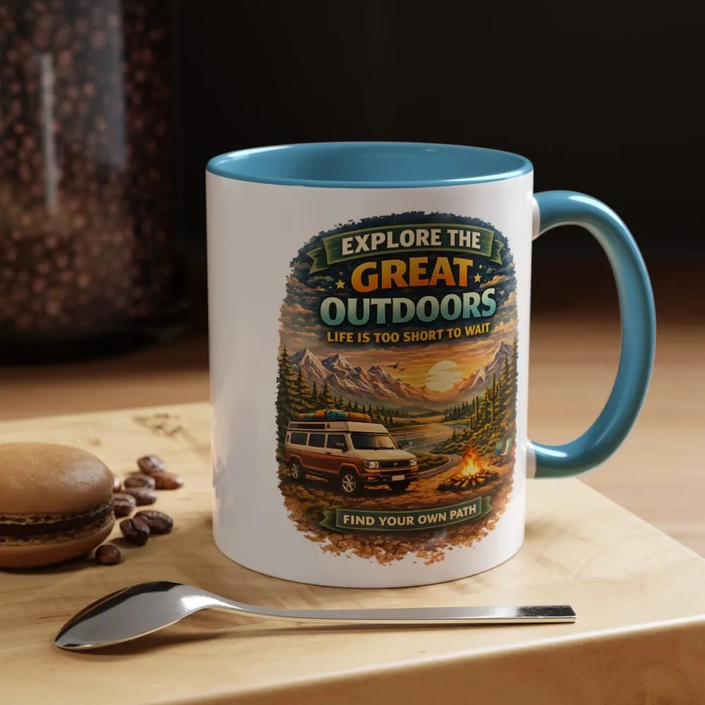 Accent Coffee Mug (11, 15oz) — "Explore The Great Outdoors" Design Scenic-Line