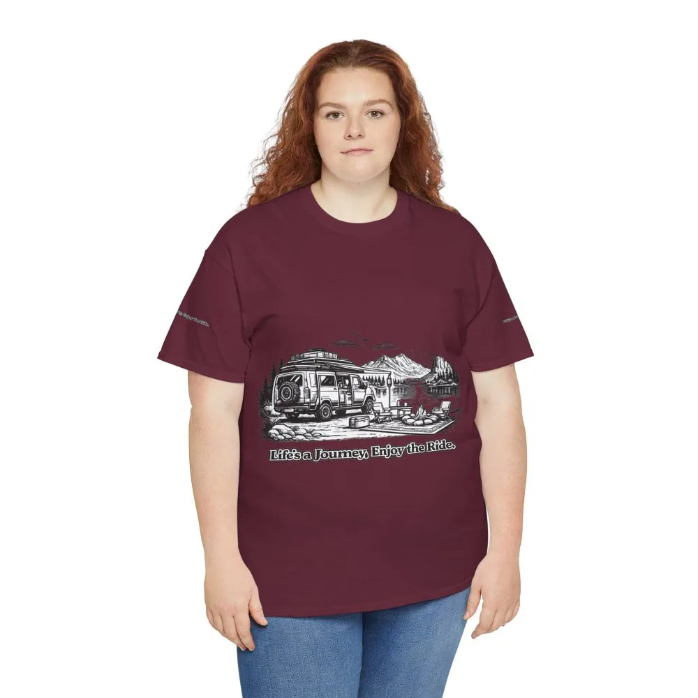 Unisex Heavy Cotton Tee — "Lifes A Journey,Enjoy The Ride" Design Minimal-Line