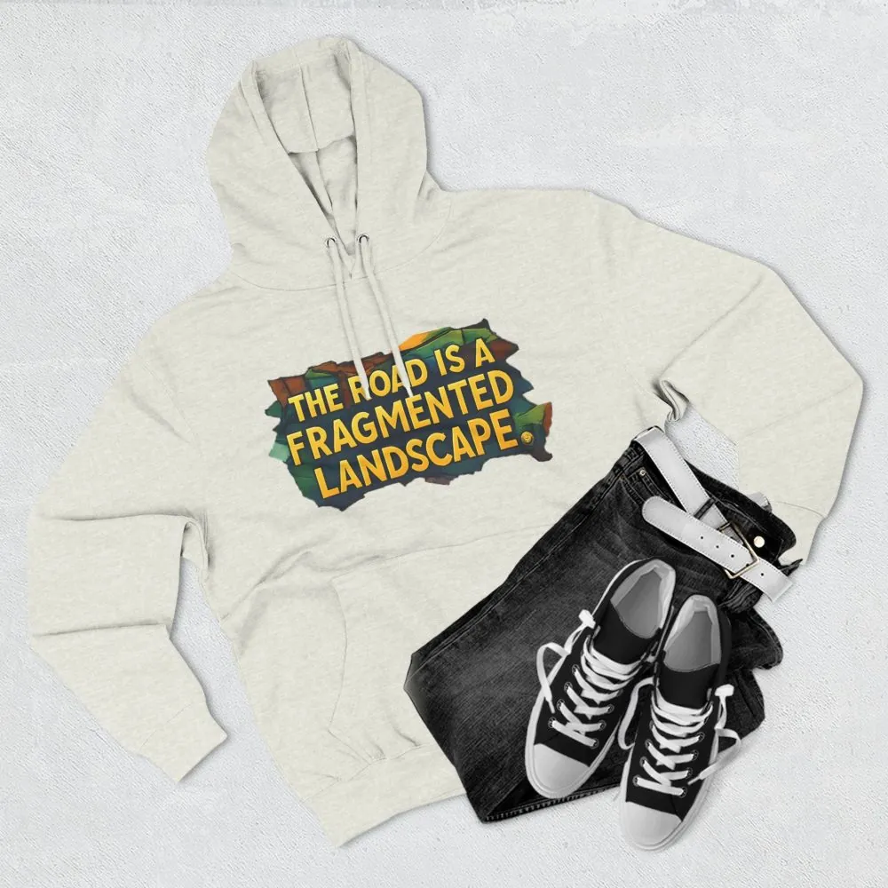 Three-Panel Fleece Hoodie - "The Road Is A Fragmented Landscape" Design Cubic-Line