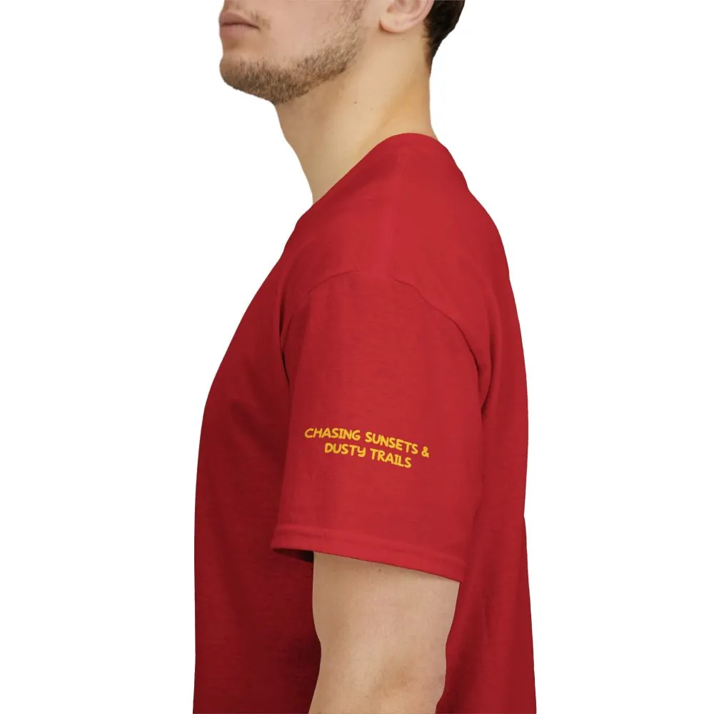 Unisex Heavy Cotton Tee — "Chasing Sunsets And Dusty Trails" Design Sitcom-Line