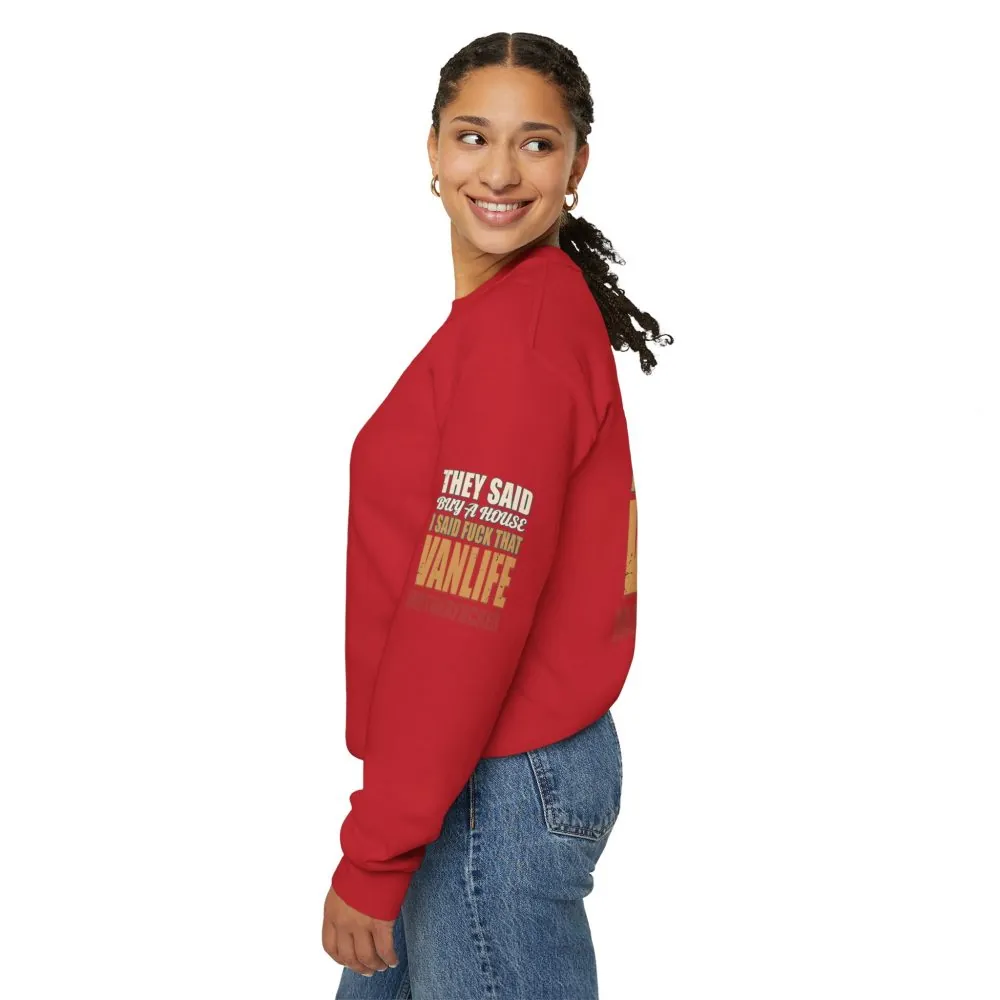Unisex Heavy Blend™ Crewneck Sweatshirt — "They Said Buy A House" Design F**K-Line